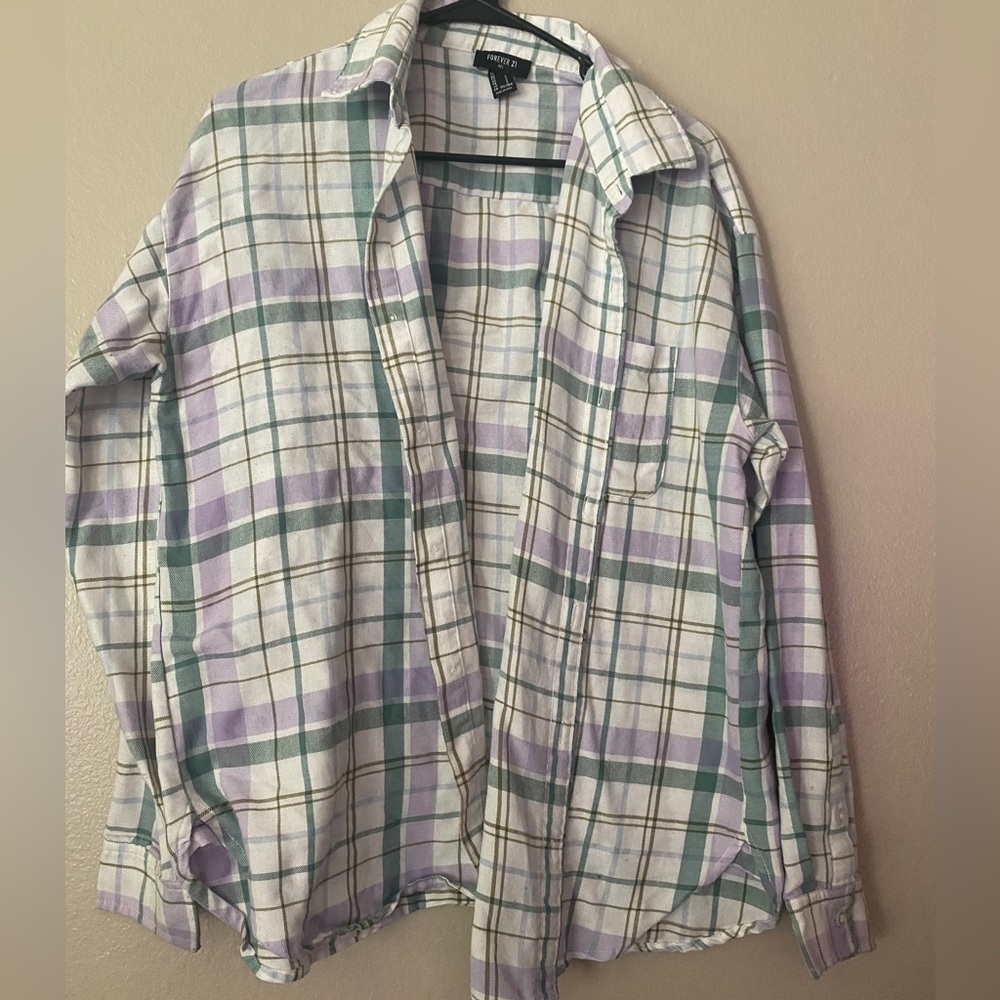 Forever21 Mens purple & white Flannel